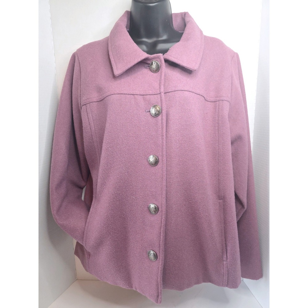 VTG Cabelas Outerwear Orchid Purple Button Front Hip Length Jacket XL Wool Blend